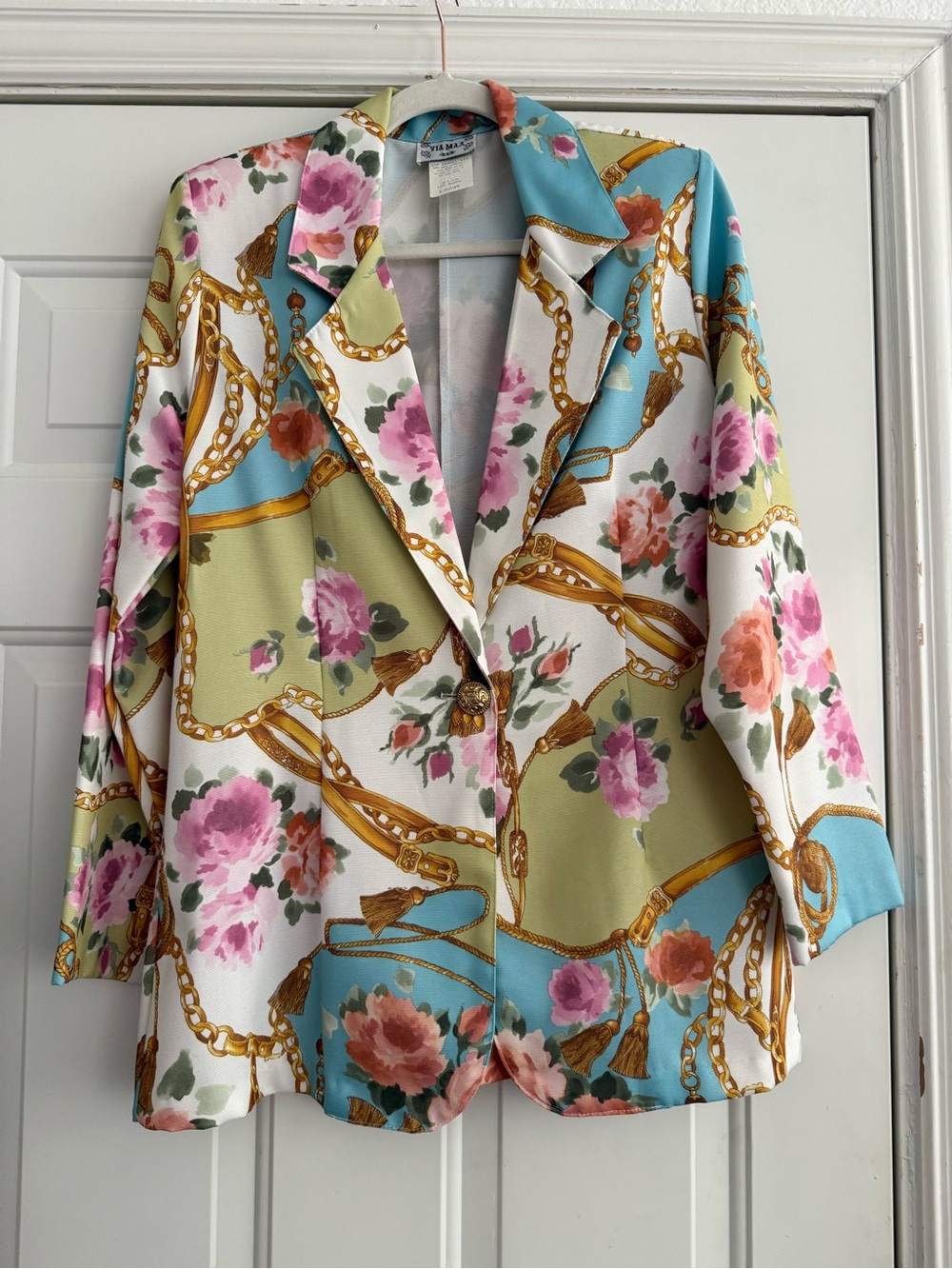 Vintage Women's Floral Chain-Print Blazer Jacket - Multicolor